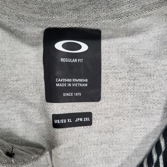 Oakley Men's‎ XL Regular Fit Black Gray Striped Long Sleeve Polo - Picture 2 of 8